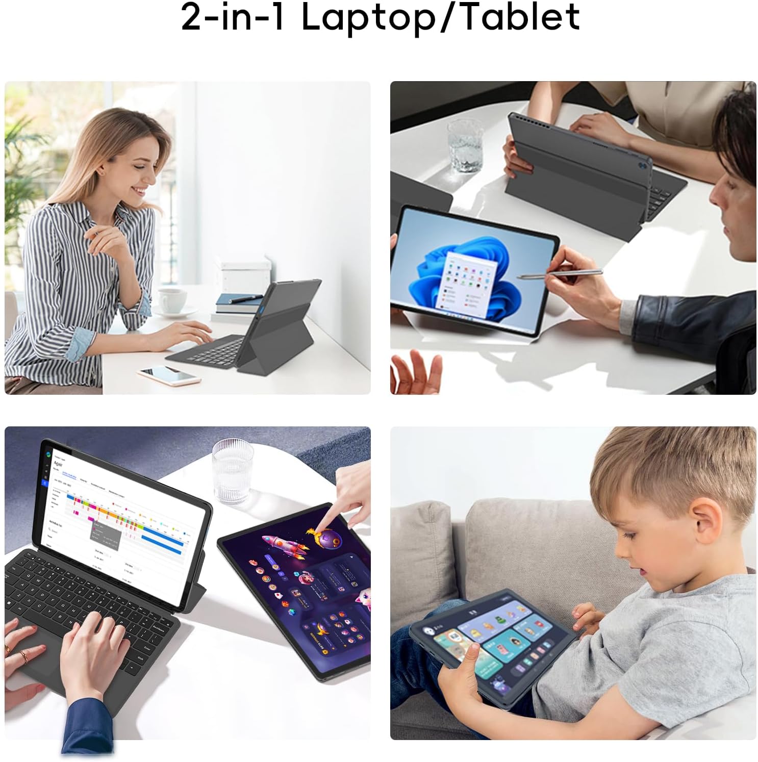 2-in-1 Laptop/Tablet, 10.1" FHD IPS Touchscreen, 8GB RAM 256GB SSD | Windows 11 Tablet with Magnetic Keyboard, 6500Y CPU, USB-C, 2 Stereo Speakers, for Home Office Students Business - Image 2