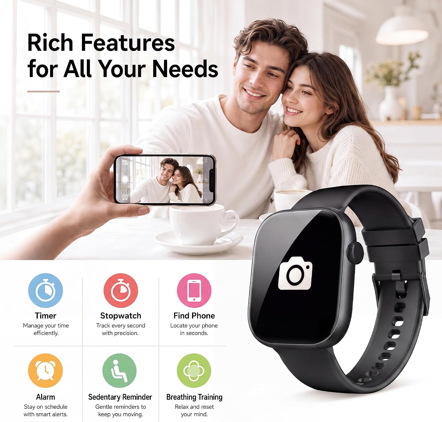 Smart Watch for Men Women, 1.83" HD Touchscreen Fitness Tracker, Smartwatch with Bluetooth Calling, 130+ Sports Modes, Heart Rate Sleep Step Monitor, IP68 Waterproof, Compatible with iOS & Android - Image 8