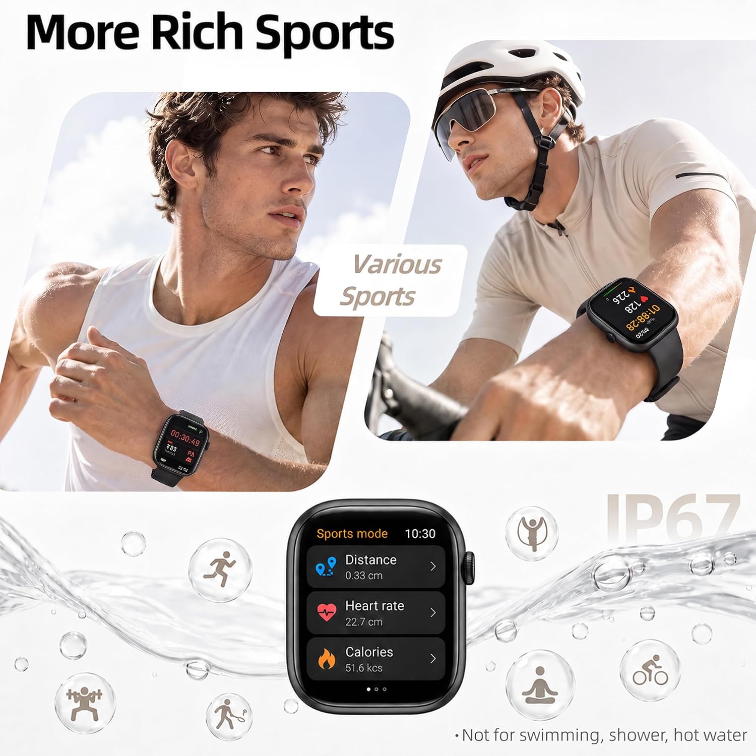 Smart Watch for Women Men, Answer/Make Call, 1.83"HD Touchscreen, 2 Bands | IP67 Waterproof Fitness Tracker, Heart Rate/Sleep Monitor, DIY Dial, Multi-Sport Modes Pedometer, Smartwatch for iOS/Android - Image 6