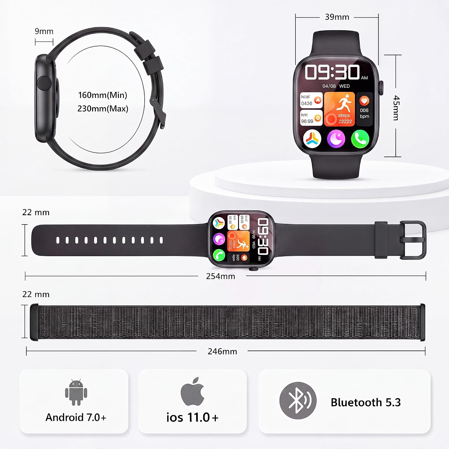 Smart Watch for Women Men, Answer/Make Call, 1.83"HD Touchscreen, 2 Bands | IP67 Waterproof Fitness Tracker, Heart Rate/Sleep Monitor, DIY Dial, Multi-Sport Modes Pedometer, Smartwatch for iOS/Android - Image 9