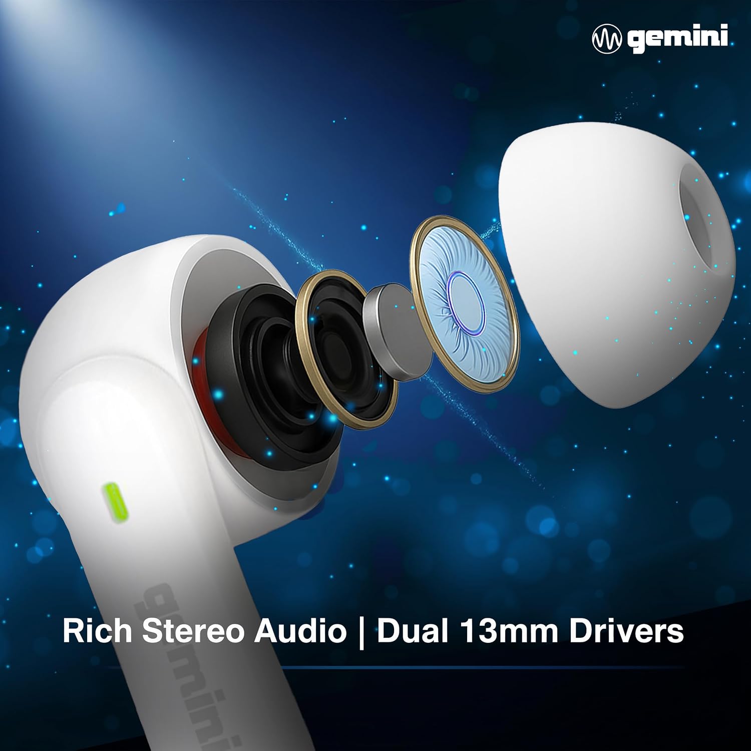 Gemini True Wireless Earbuds, 13mm Drivers, Touch Control (GEBX-100) | True wireless earbuds, dual 13mm drivers - up to 4 hr + USB-C case - tap control - hands-free calls - Image 3