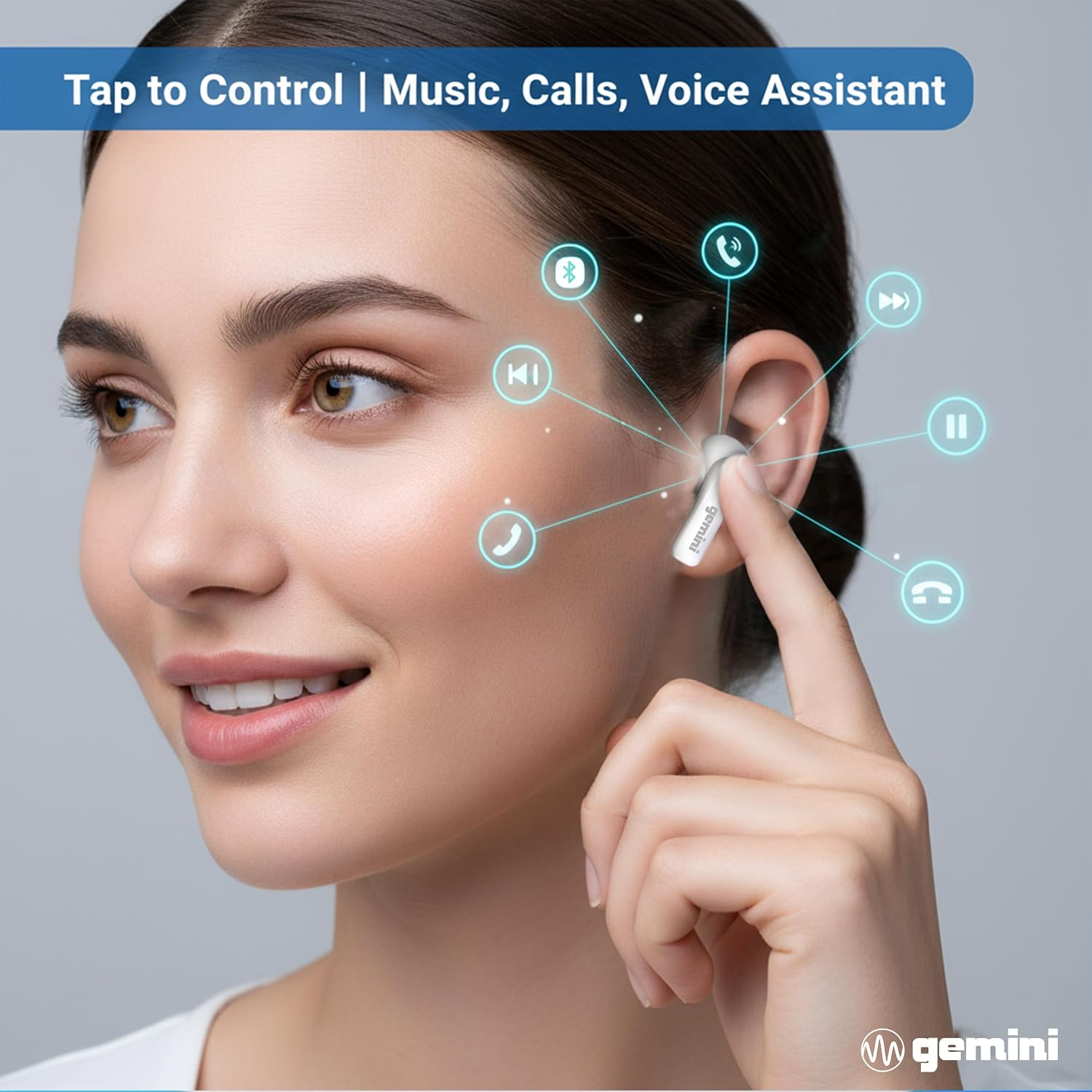 Gemini True Wireless Earbuds, 13mm Drivers, Touch Control (GEBX-100) | True wireless earbuds, dual 13mm drivers - up to 4 hr + USB-C case - tap control - hands-free calls - Image 5